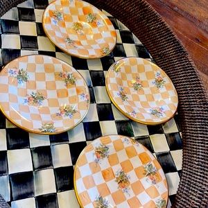 Mackenzie Childs FOUR Checkered Ceramic 7.25” plates Purchased at Neiman Marcus.